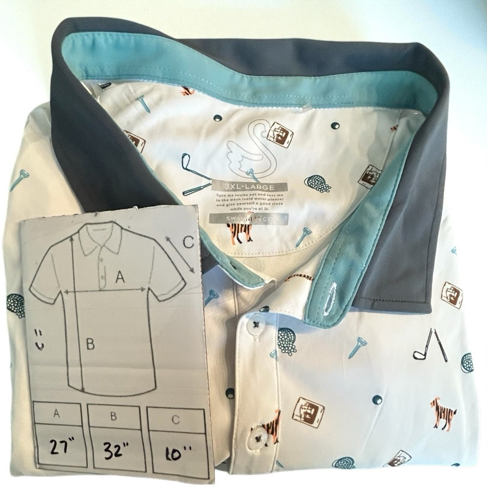 Men's Swannies Amendt Performance Golf Polo 3XL Tiger GOAT Broken‎ Club AOP - Picture 6 of 7